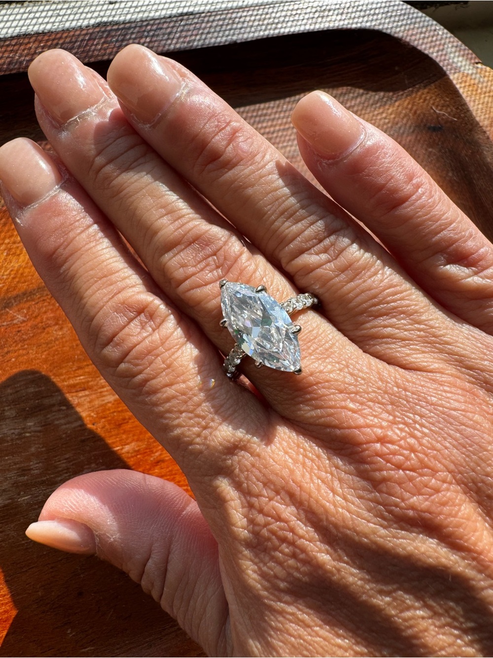 Stunning Melinda Maria Marquise-Cut Silver Tone Crystal Engagement Ring Size 7